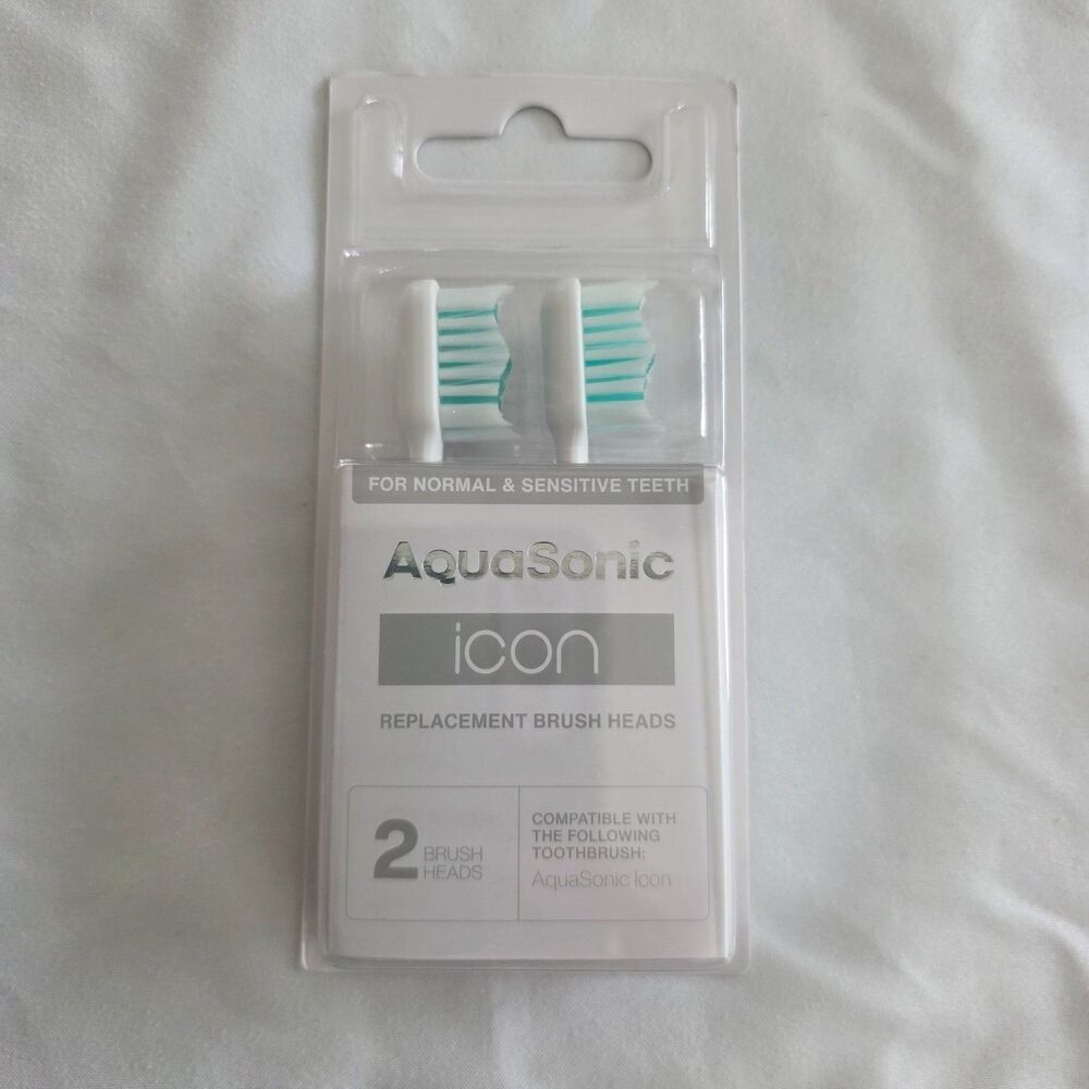 AquaSonic iCon Replacement Brush Heads, White, 2Pack, Normal/Sensitive Teeth